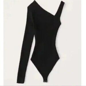 Abercrombie & Fitch Asymmetrical Elevated Knit Bodysuit in Black